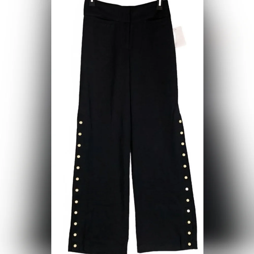 Anthropologie LEIFSDOTTIR Black Wide-Leg Pants with Button Detail SIZE 12 - Picture 1 of 9